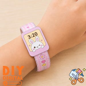 DIY Bunny Paper Watch Craft, Printable Kids Watch Template, Color Cut Fold Activity, Paper Toy PDF, Instant Download