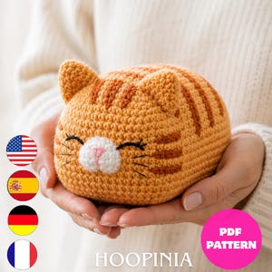 Orange Cat Crochet Pattern PDF, Sleeping Tabby Cat Amigurumi Plush Pattern, Cute Cat Loaf Toy, 6 Languages