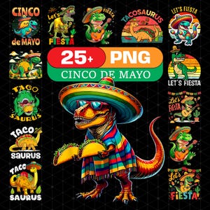Cinco de Mayo Dinosaurio PNG / Fiesta Digital Descargar Clipart / T-rex Cinco de Mayo PNG paquete