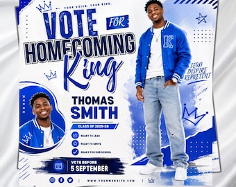 Homecoming King Flyer, HOCO King Flyer, Homecoming Szn Flyer, Homecoming Campaign Flyer, Vote Homecoming, Vote For Me Flyer, Canva Editable