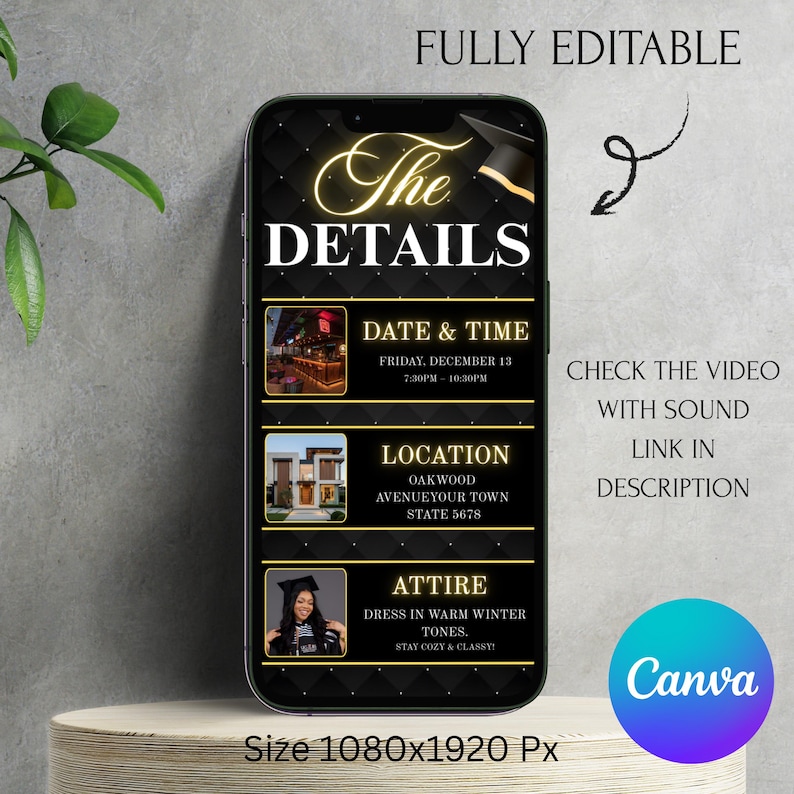 Digital Graduation Invitation With Sound, Graduation Party Invite, Congrats to the Grad Flyer, Class Of 2026 Evite, Grad Announce, DIY Canva