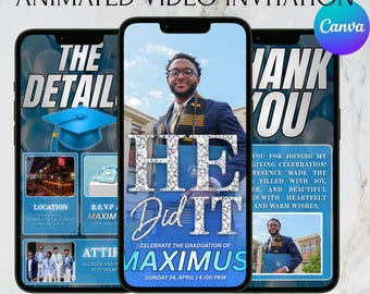 Digitale afstudeeruitnodiging met geluid, afstudeerfeestuitnodiging, gefeliciteerd met de afstudeerder, klasse van 2026 Evite, afstudeeraankondiging, DIY Canva
