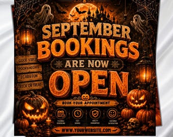 September Booking Flyer, Fall Season Bookings Flyer, Beauty Salon Appointments, Book Now, Autumn Flyer, Hair Lash Nail MUA, Canva Editable
