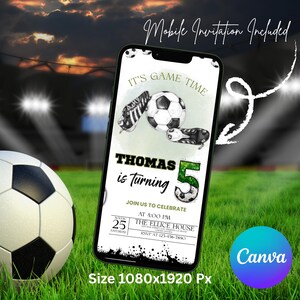 Soccer Birthday Invitation, Football Invite, Kids Soccer Invite, Instant Download, Let's Kick it Soccer Invite, Kids Bday, Canva Editable