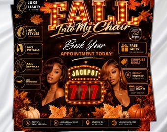 Fall Season Hair Booking Flyer, September Booking Flyer, Beauty Salon Appointments, Book Now, Autumn Flyer, Lash Nail MUA, Canva Editable