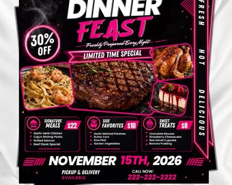 Dinner Sale Flyer, Restaurant Food Menu, Restaurant Business Flyer, Dinner Special Flyer, Deals Menu Flyer, Digital Download, Canva Editable