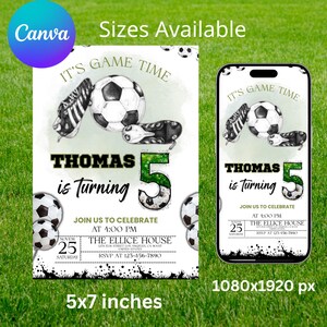 Soccer Birthday Invitation, Football Invite, Kids Soccer Invite, Instant Download, Let's Kick it Soccer Invite, Kids Bday, Canva Editable