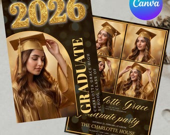 Graduation Announcement Card, Graduation Party Invitation Card, Photo Graduation Card, Senior Grad Announcement Card, Canva Editable