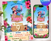 Stitch Birthday Invitation, Lilo And Stitch Birthday Invite, Stitch Birthday Party Invitation Template, Stitch Birthday Girl, Canva Editable