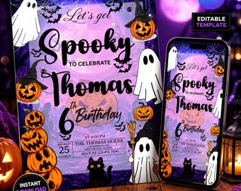 Halloween Birthday Invitation, Printable Spooktacular Halloween Kids Bday Invite, Spooky Birthday Party, Digital Download, Canva Editable