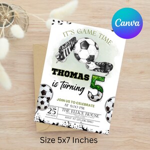 Soccer Birthday Invitation, Football Invite, Kids Soccer Invite, Instant Download, Let's Kick it Soccer Invite, Kids Bday, Canva Editable