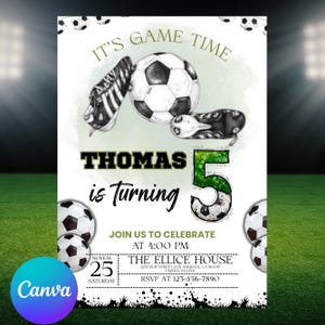 Soccer Birthday Invitation, Football Invite, Kids Soccer Invite, Instant Download, Let's Kick it Soccer Invite, Kids Bday, Canva Editable