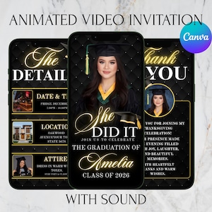 Digital Graduation Invitation With Sound, Graduation Party Invite, Congrats to the Grad Flyer, Class Of 2026 Evite, Grad Announce, DIY Canva