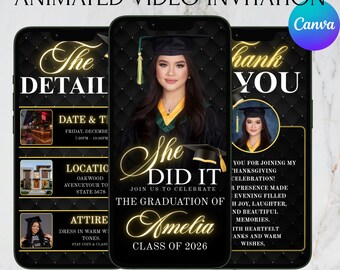 Digital Graduation Invitation With Sound, Graduation Party Invite, Congrats to the Grad Flyer, Class Of 2026 Evite, Grad Announce, DIY Canva