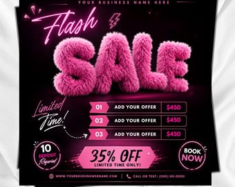 Flash Sale Flyer Template, Beauty Saloon Booking Flyer, Lash, Nail, Hair, Makeup, Esthetician, Salon Promo, Digital Download, Canva Editable
