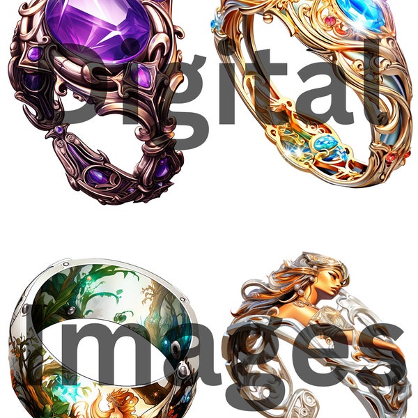 Artemus Floof - 50 Bangles Series A - 300 DPI PNG Transparent Fantasy Clipart Illustrations for creative and commercial use.