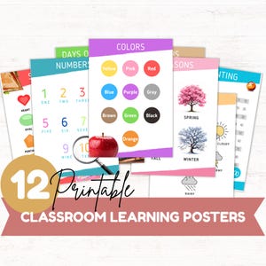 Pósteres educativos imprimibles para niños que aprenden arte mural para el aula de educación en casa o sala de juegos. Imprimibles de aprendizaje para preescolar.