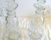 Glass Cruet Set, Crystal Oil and Vinegar Set, Princess House Heritage Pattern, Housewarming Gift, Wedding Anniversary, Retirement Gift