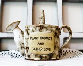 Ceramic Coin Bank, Watering Can, Anniversary Gift, Country Garden Decor, Vintage Bank, Sinking Funds, Plant Kindness and Grow Love