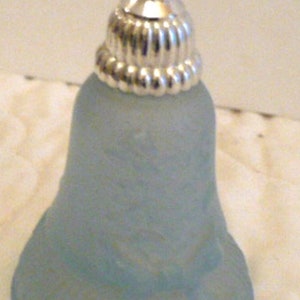 Vintage Avon Perfume Bottle Bell: Blue Frosted Glass, Silver Lid
