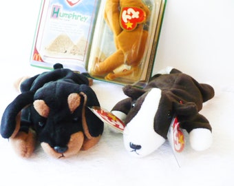 Dog Stuffed Animals, Doberman, Doby, Toy Dog, Brown and White Terrier, Ty Beanie Babies, Humphrey the Camel, McDonald's Happy Meal