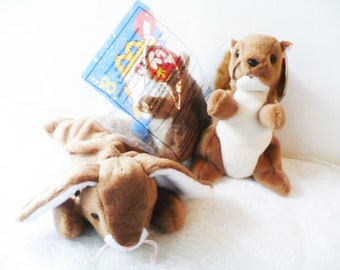 Stuffed Animals Set Nuts the Squirrel and Ears the Brown Rabbit Bunny, Rare Gift for Graduation or Baby Shower, for Boys and Girls