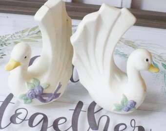 Vintage Swan Salt and Pepper Shakers: Porcelain Bird Wedding Decor