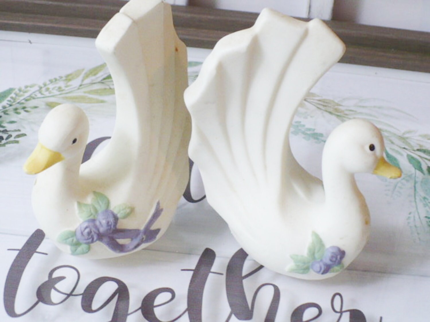 Vintage Swan Salt and Pepper Shakers: Porcelain Bird Wedding Decor