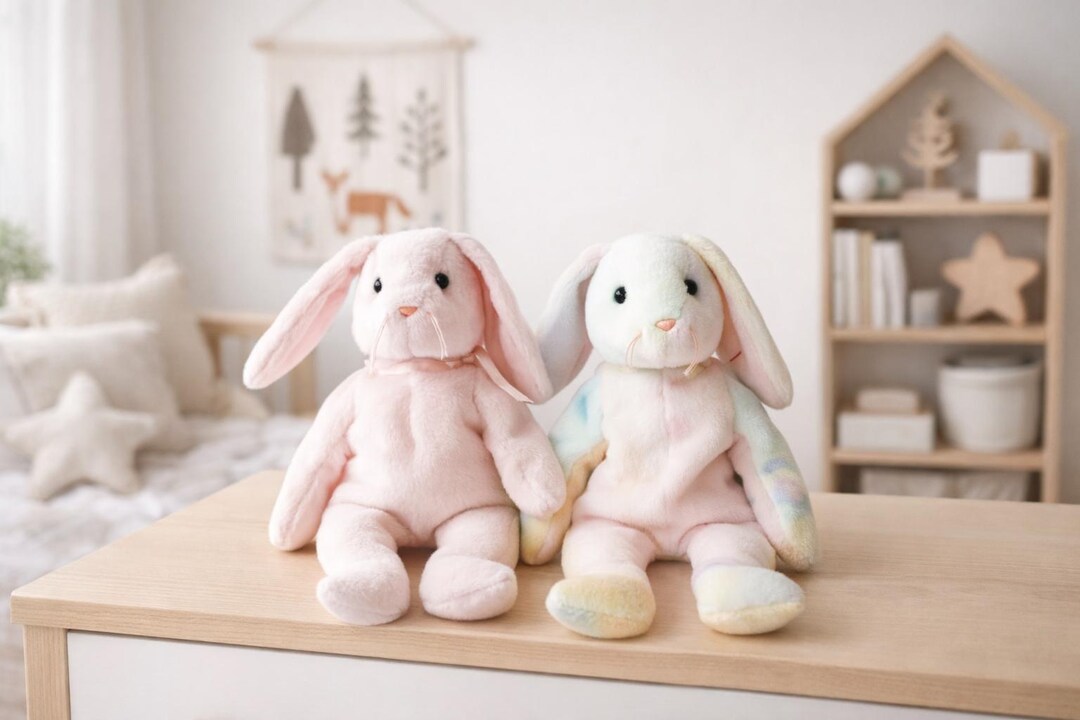 Vintage Bunny Toy Rabbit Plush Animal Set Baby Gift Nursery Decoration ...