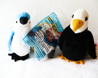 Bird Stuffed Animals, Rare Vintage Toys, Blue Jay, Bald Eagle, Ty Beanie Babies, Rocket and Baldy, Gift for Boys and Girls