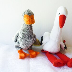 Vintage Stork & Goose Plush Toy Set: Baby Shower Decor