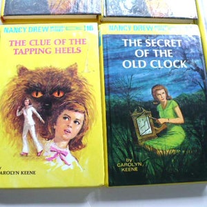 Libri d&#39;epoca di Nancy Drew, Il segreto del vecchio orologio, Tacchi alti, Fantasma del cielo, Il mistero del bungalow, Fattoria del cancello rosso,