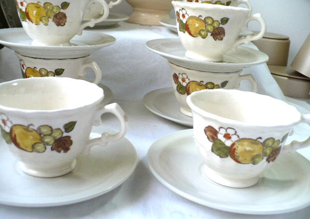 Harvest Fruit and Floral Stoneware, Tea Cup, Coffee Mugs, Dinnerware Set, Farmhouse Decor, Set of 8