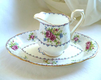 Royal Albert Floral Creamer and Tray Petit Point Vintage Kitchen Decor Housewarming Gift, Anniversary, Mom,