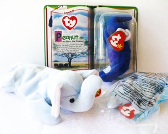 Elephant Stuffed Animal, Peanut Ty Beanie Babies, Royal Blue Peanut, McDonald's Happy Meal Toy, Peanut Light Blue Teenie Beanie Baby