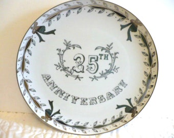 Enesco 25th Anniversary Plate: Silver Leaf & Bells Serving Platter