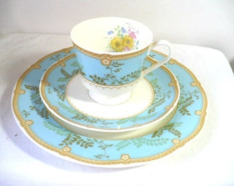 Blue Floral Tea Cup and Saucer, Hampton Court, Mikassa, Place Setting, Floral Dinner Plate, Anniversary Gift, Bridal Shower Tea Party