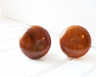 Vintage Wood Drawer Knobs Maple Stain 1 1/4 Inch Used With Head Screw.  Old Kitchen Cabinet Handle Pulls for Craft and Retro Decor Gift.