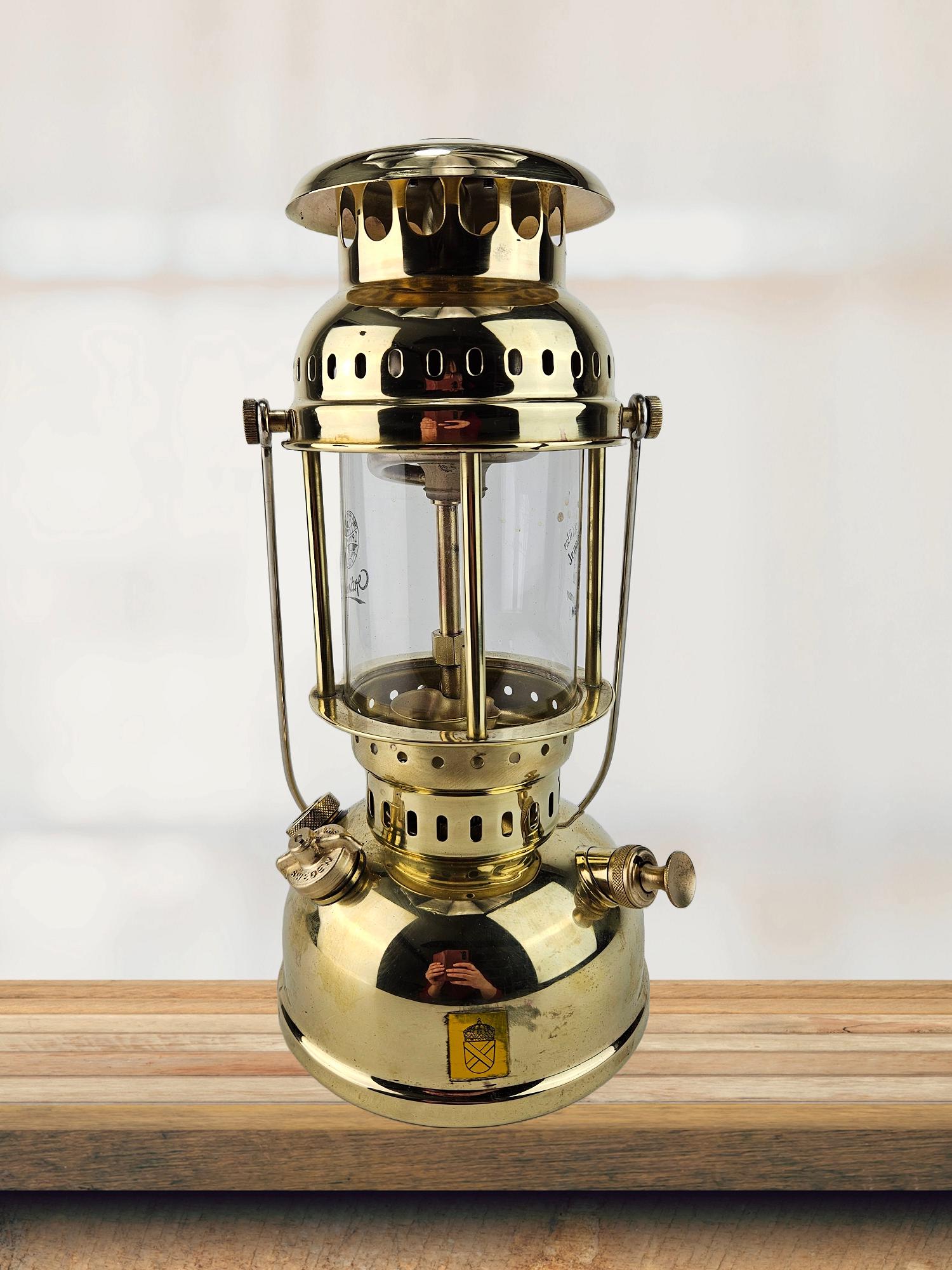 Original Sweden Vintage Kerosene LANTERN, Brass & Glass, Optimus