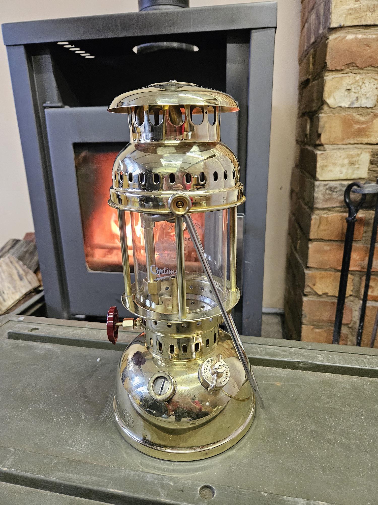 Original Sweden Vintage Kerosene LANTERN, Brass & Glass, Optimus