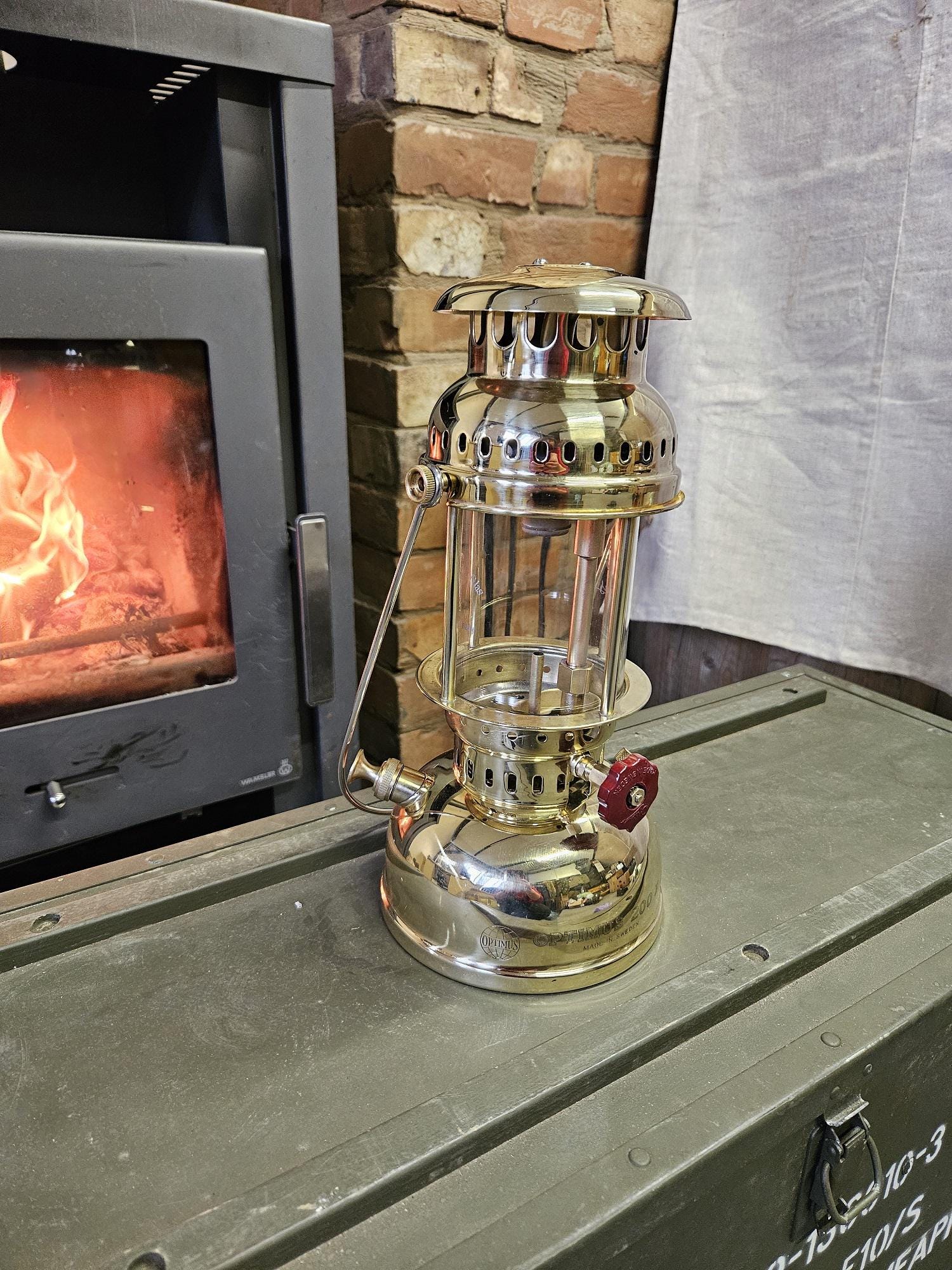 Original Sweden Vintage Kerosene LANTERN, Brass & Glass, Optimus
