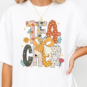 Floral Teacher PNG, Wildflower Teacher Design, Retro Teacher Sublimation PNG, Teacher Aesthetic Shirt Design