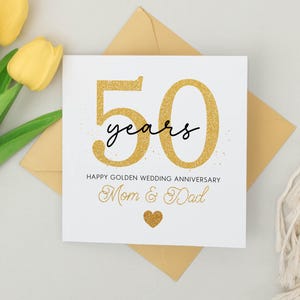 Personalized Golden Wedding Anniversary Card, Golden Wedding Anniversary Card, Anniversary Card, 50th Anniversary Golden Card, For Mum & Dad