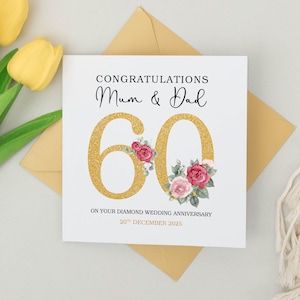 Personalized Diamond Wedding Anniversary Gift Card, Diamond Wedding Gift, Diamond Anniversary Card, Card 60th Anniversary