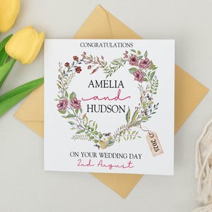 Personalised Wedding Day Card, Congratulations Wedding Card, Floral Wedding Card , Personalized Gift Card, Custom Wedding Card
