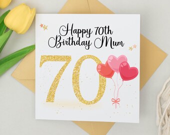 Handgefertigte Geburtstagskarte „Happy Birthday Mum 70“ Mit Schmetterlingen – 22x22 Cm, Inkl. Umschlag