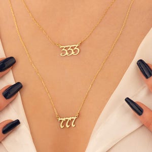14K Gold Angel Number Necklace | Custom Lucky Number Necklace | 444, 888, 777, 666, 333, 222, 555 Necklace | Dainty Gold Number Pendant
