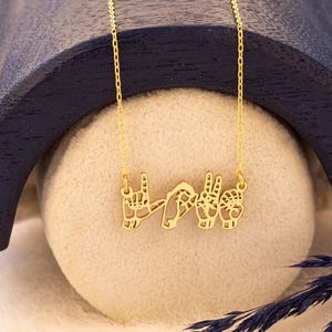 14K ASL Name Necklace | ASL Word Necklace | Sign Language Name | ASL Necklace | Gift for Deaf Person | Finger Spelling Jewelry | Deaf Charm