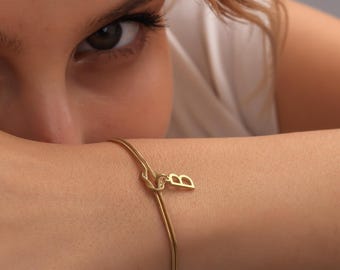 Bracelet noeud personnalisé en or 14 carats | Cadeau de demoiselle d'honneur | Bracelet noeud serpent | Bracelet chevrons | Bracelets noeud d'amour | Cadeau bijoux noeud délicat