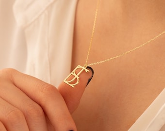 Collier avec logo nominatif en or 14 carats | Pendentif prénom caché délicat | Bijoux avec nom manuscrit minimaliste | Cadeau unique de colliers personnalisés qui se chevauchent